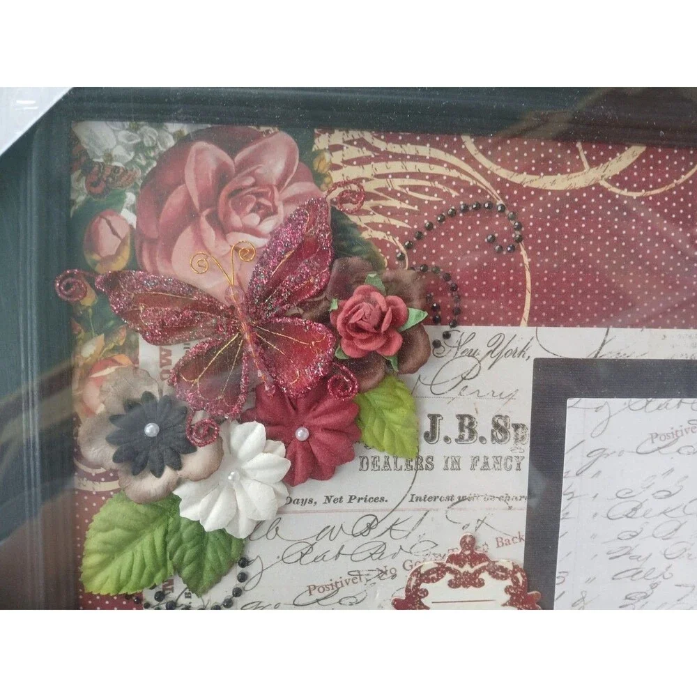 3D Butterflies & Flowers Just Add Photo Recollections-Framed Scrapbook Page-New